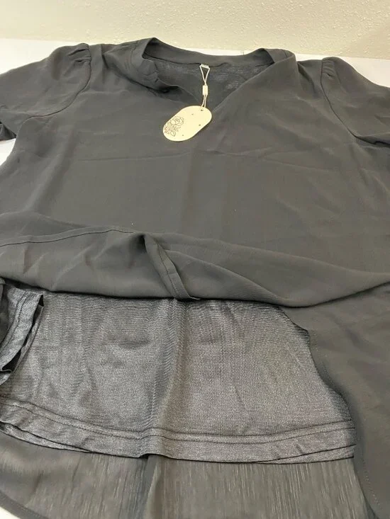 Black Ruffle Sleeve Chiffon Blouse L Lightweight & Elegant NWT - Picture 7 of 9